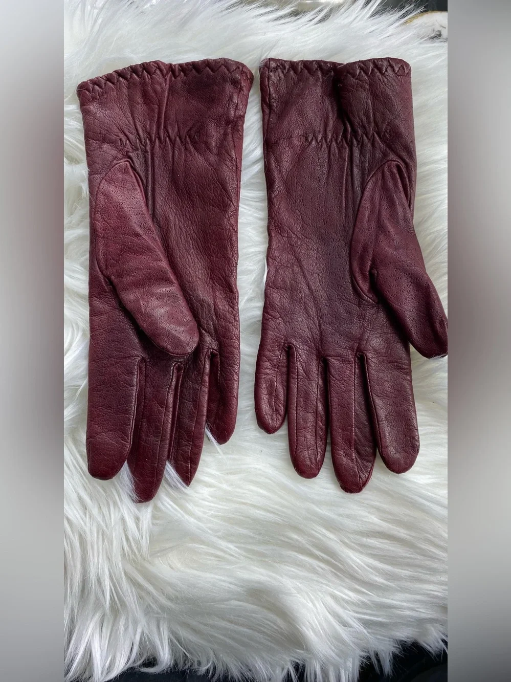 💯Leather Women's Dark Burgundy Gloves with Elastic Wrist